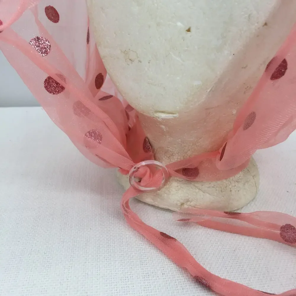 Women's Sheer Chiffon Polka Dot Head Scarf Neck Tie Pink Bonnet Curlers Coverup